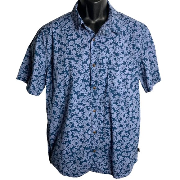 Quiksilver Button Up Short Sleeve Shirt M Blue Floral Cotton Chest Pocket - Picture 1 of 6